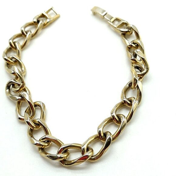 Gold-tone Curb Link Bracelet 8" Fold-over Clasp - Picture 5 of 7